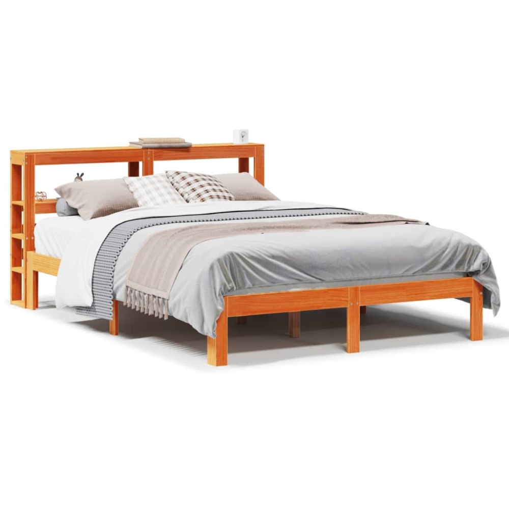 vidaXL Sängram utan madrass vaxbrun 140x200 cm massiv furu