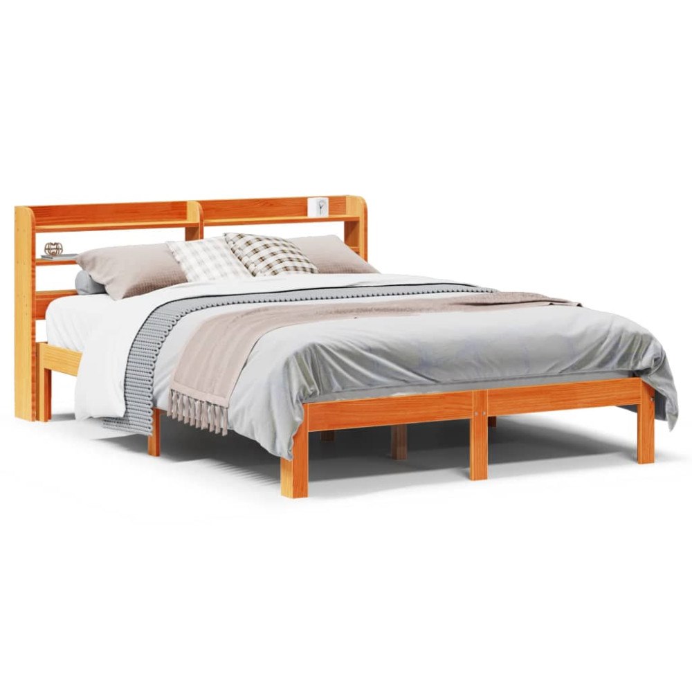 vidaXL Sängram utan madrass vaxbrun 140x200 cm massiv furu