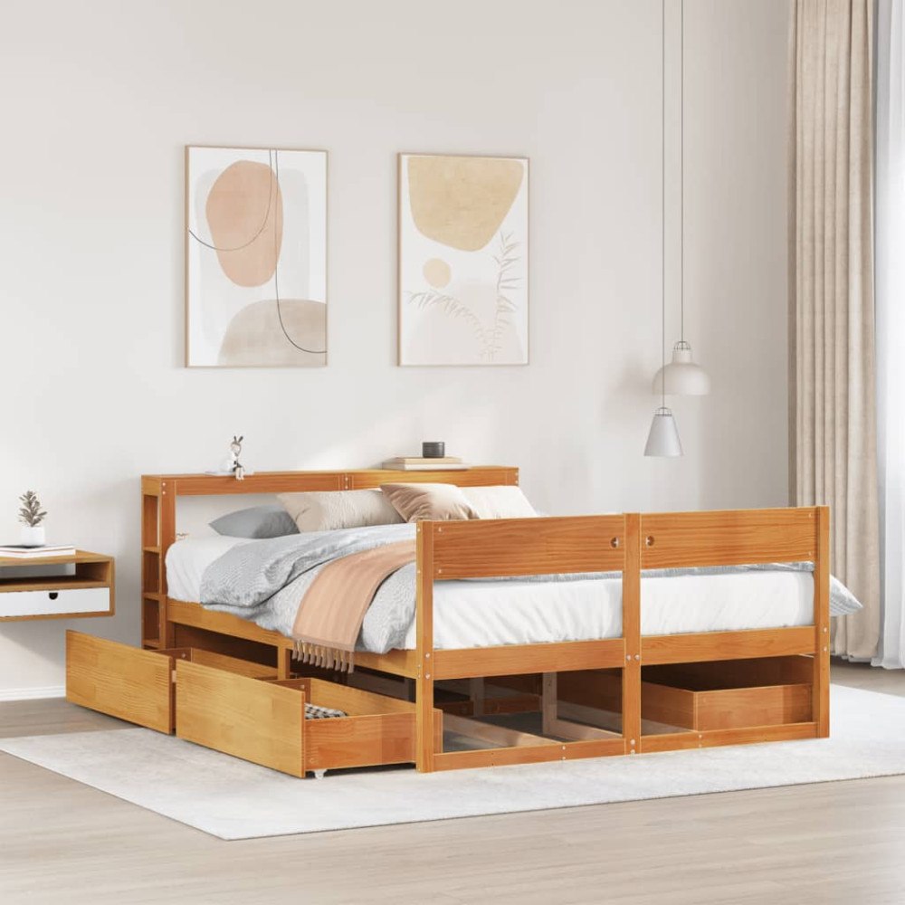 vidaXL Sängram utan madrass vaxbrun 160x200 cm massiv furu