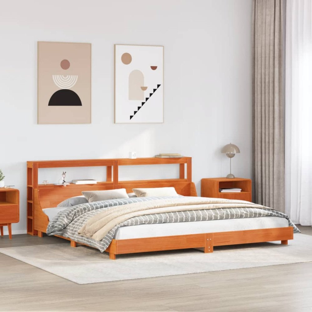 vidaXL Sängram utan madrass vaxbrun 200x200 cm massiv furu