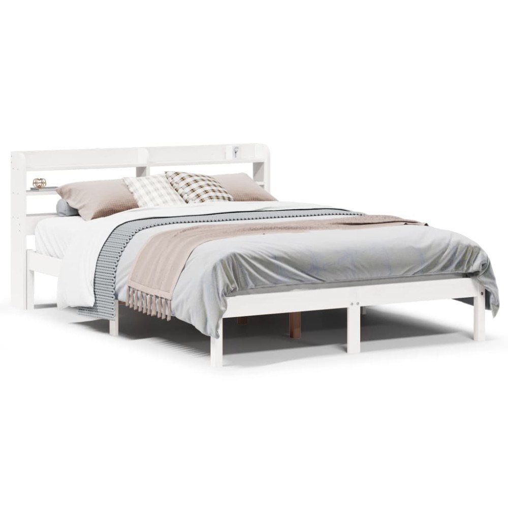 vidaXL Sängram utan madrass vit 140x200 cm massiv furu