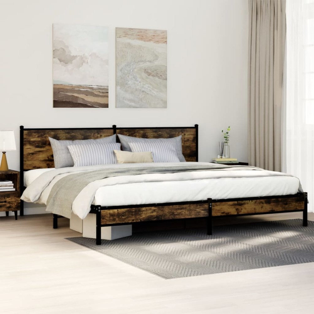 vidaXL Sängram utan madrass metall rökfärgad ek 193x203 cm