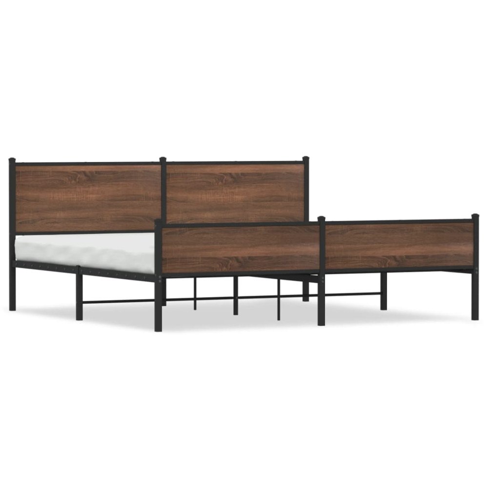 vidaXL Sängram utan madrass metall brun ek 193x203 cm