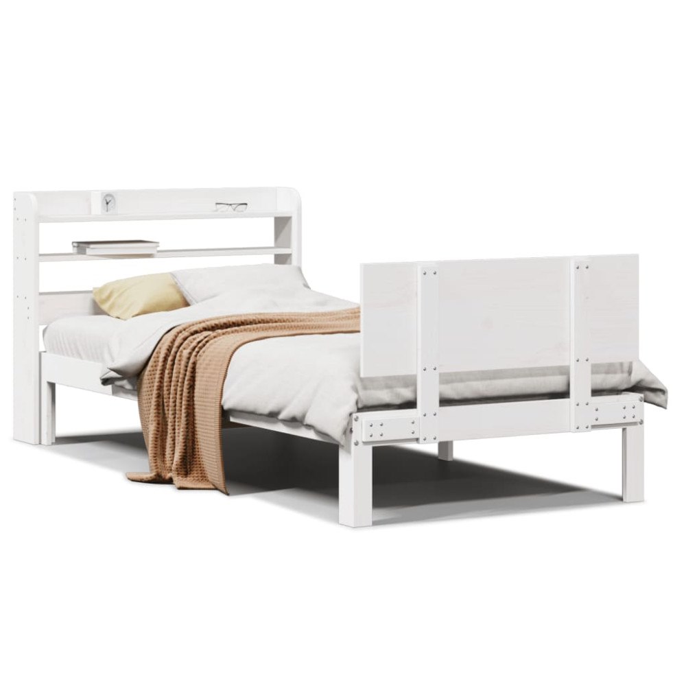 vidaXL Sängram med huvudgavel utan madrass vit 100x200 cm