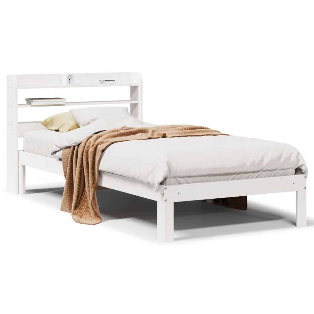 vidaXL Sängram med huvudgavel utan madrass vit 90x200 cm