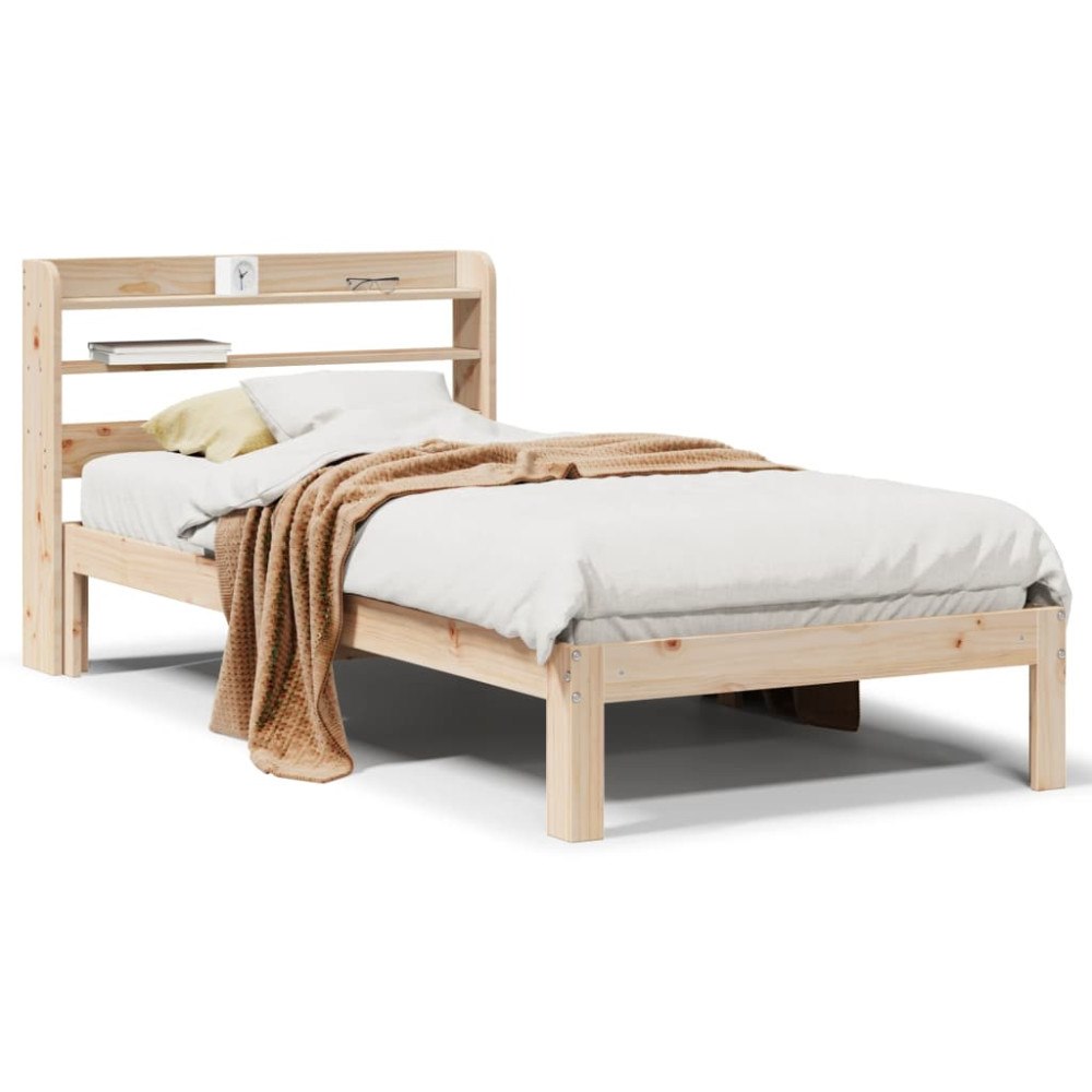 vidaXL Sängram med huvudgavel 90x190 cm massiv furu