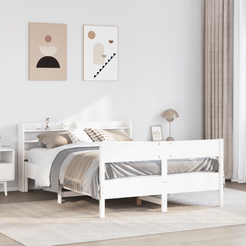 vidaXL Sängram utan madrass vit 140x200 cm massiv furu