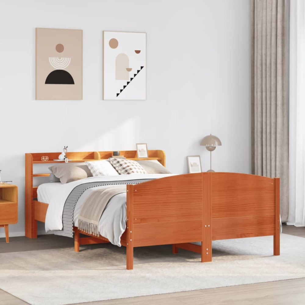 vidaXL Sängram utan madrass vaxbrun 140x200 cm massiv furu