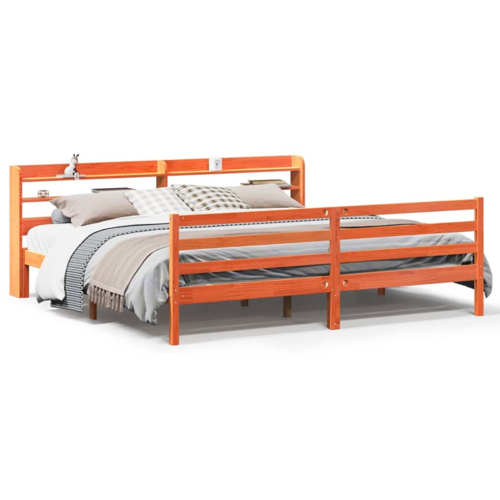 vidaXL Sängram utan madrass vaxbrun 200x200 cm massiv furu