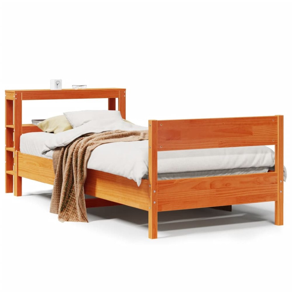 vidaXL Sängram utan madrass vaxbrun 75x190 cm massiv furu