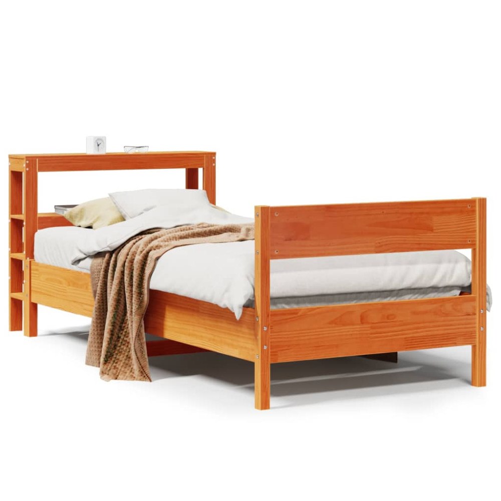 vidaXL Sängram utan madrass vaxbrun 100x200 cm massiv furu