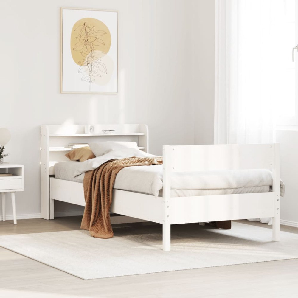 vidaXL Sängram utan madrass vit 90x200 cm massiv furu