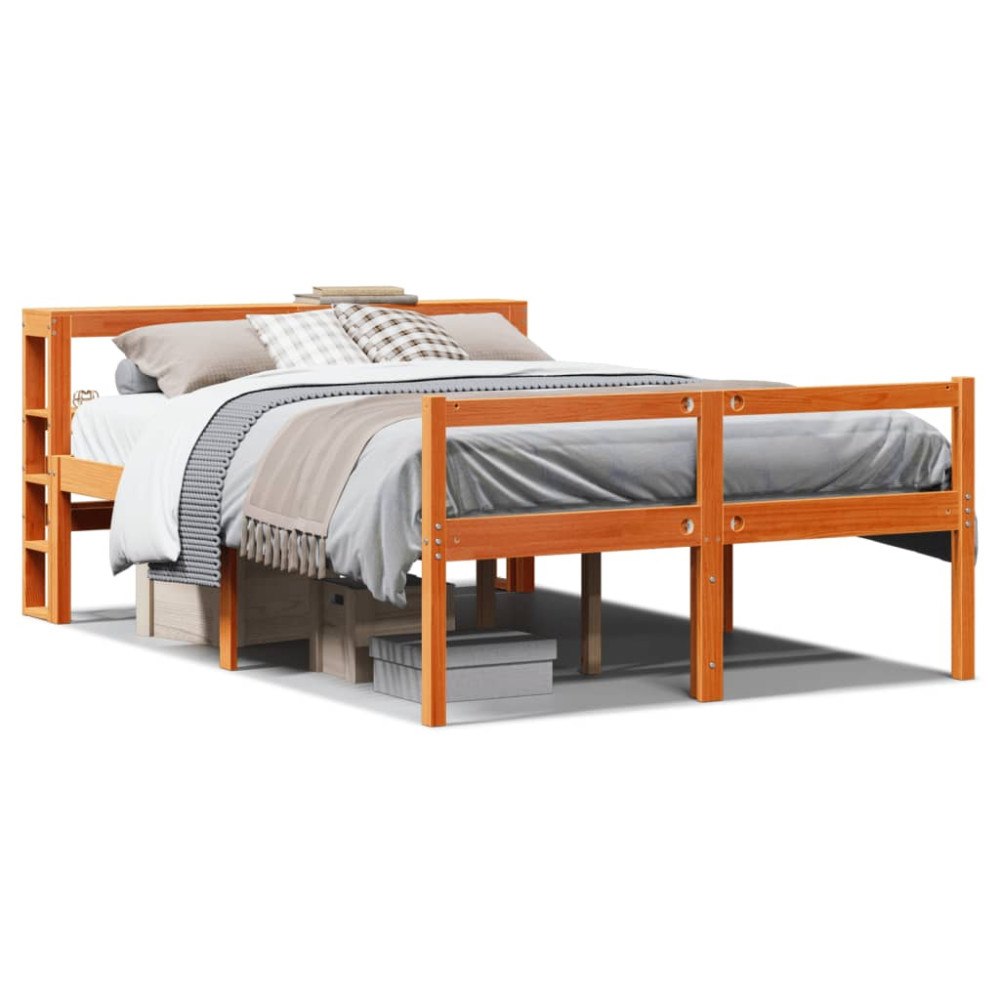 vidaXL Sängram med huvudgavel vaxbrun 150x200 cm massiv furu