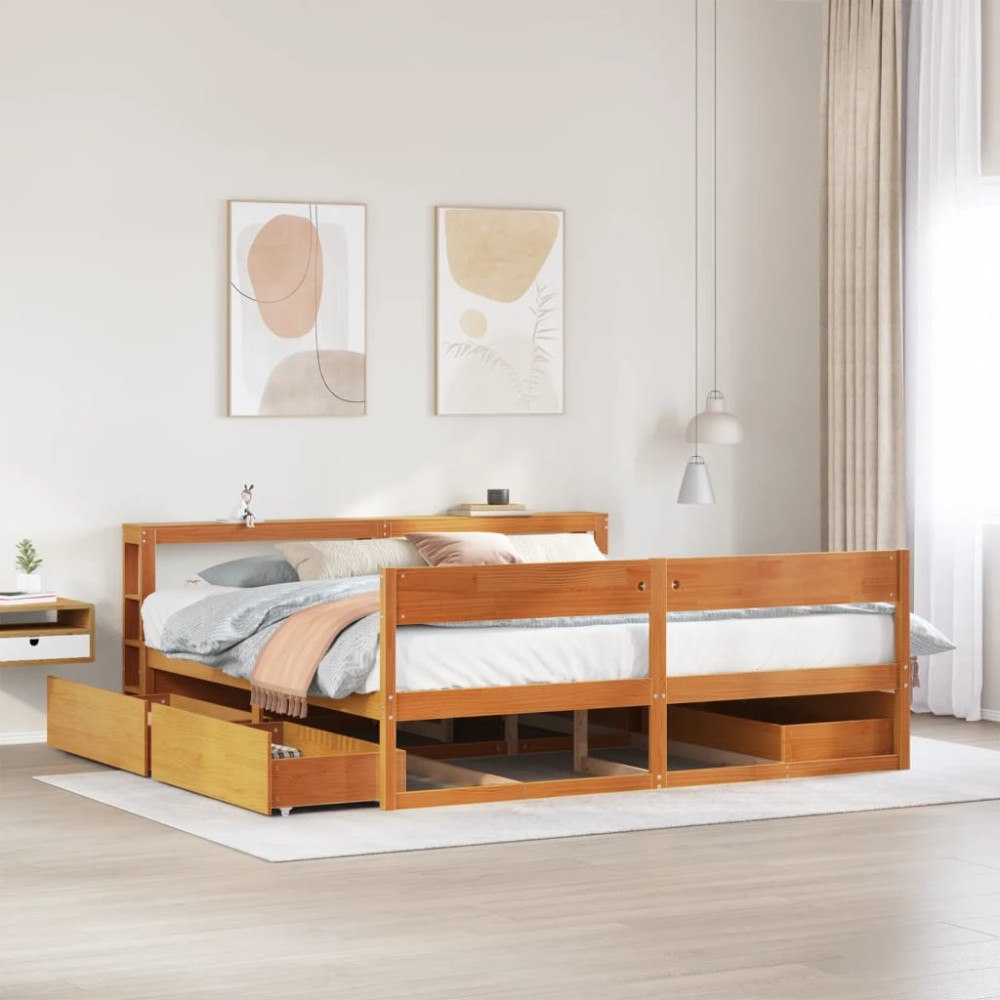 vidaXL Sängram utan madrass vaxbrun 180x200 cm massiv furu