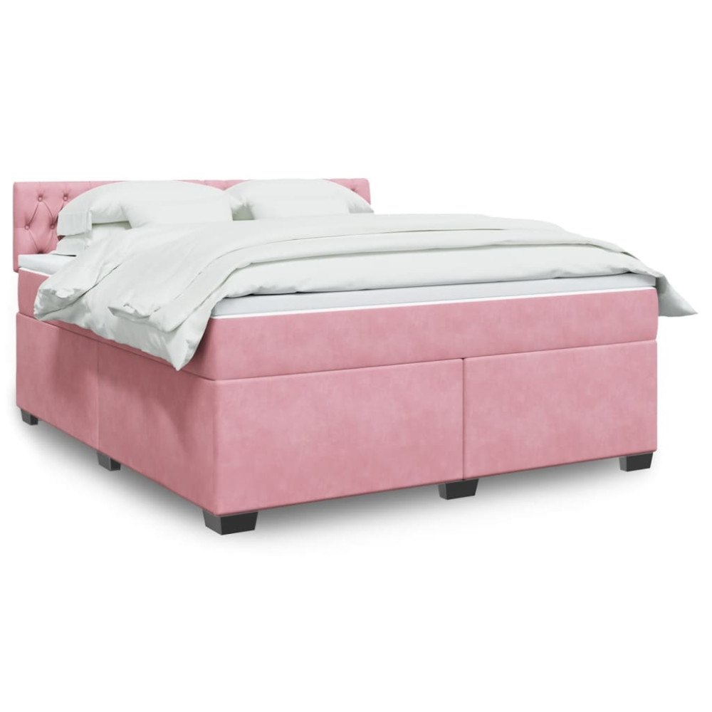 vidaXL Ramsäng med madrass rosa 180x200 cm sammet