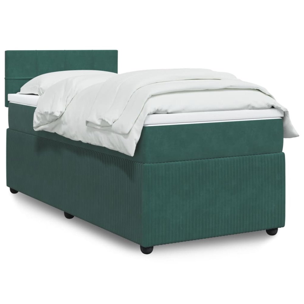 vidaXL Ramsäng med madrass mörkgrön 90x190 cm sammet
