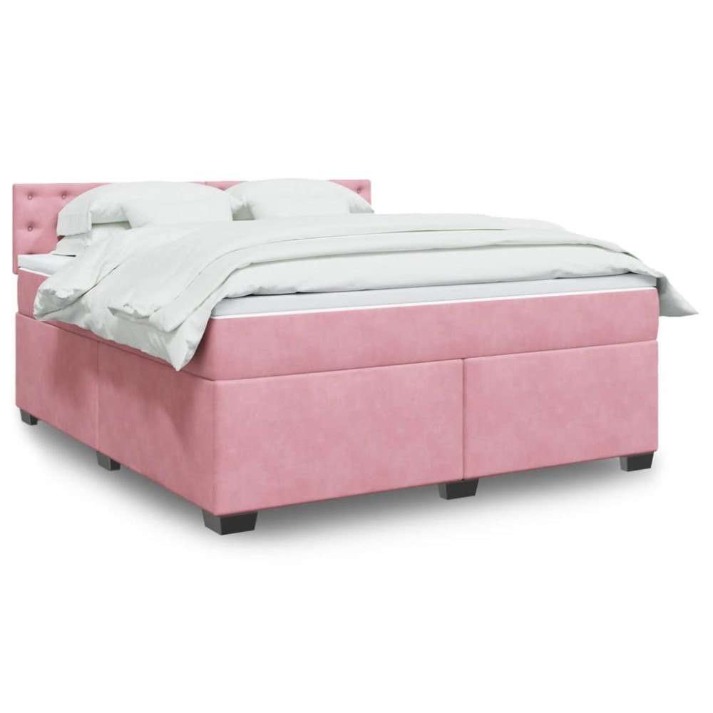 vidaXL Ramsäng med madrass rosa 180x200 cm sammet