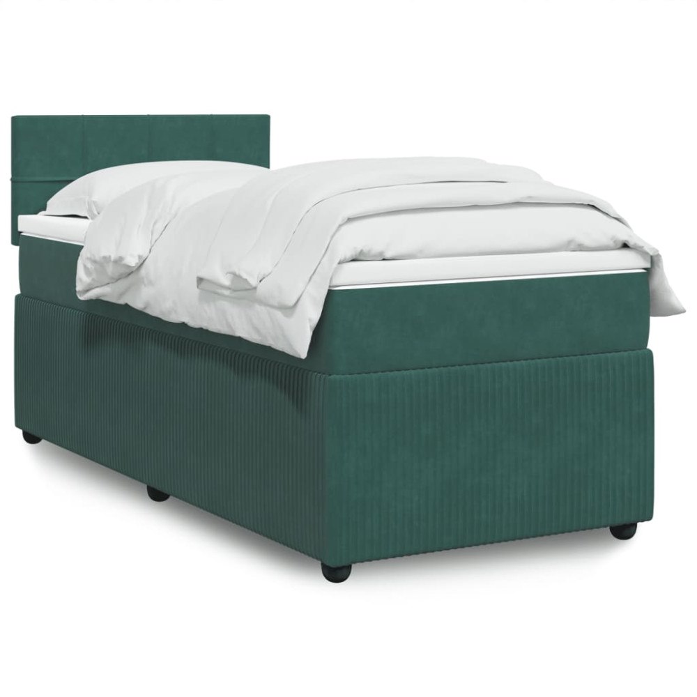 vidaXL Ramsäng med madrass mörkgrön 90x190 cm sammet