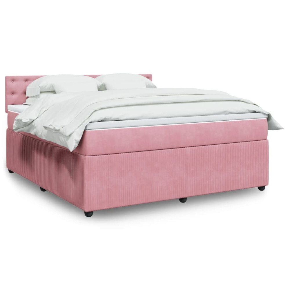 vidaXL Ramsäng med madrass rosa 180x200 cm sammet