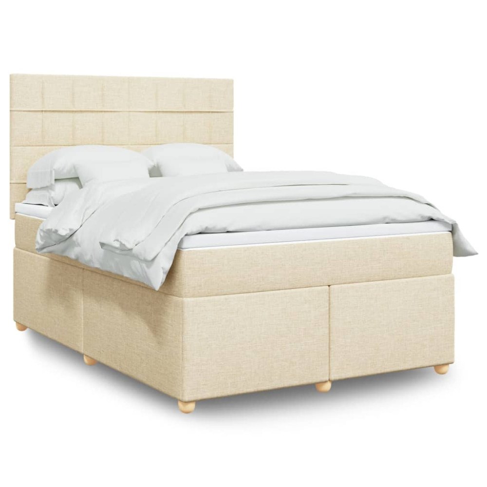 vidaXL Ramsäng med madrass gräddvit 140x190 cm tyg