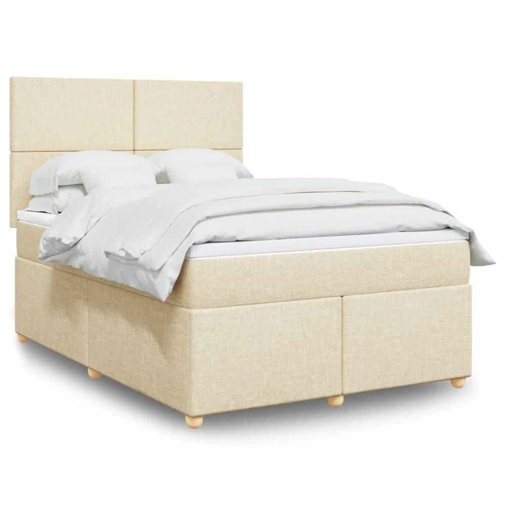 vidaXL Ramsäng med madrass gräddvit 140x190 cm tyg