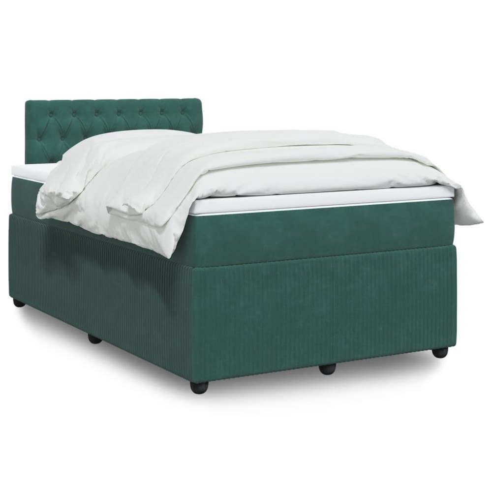 vidaXL Ramsäng med madrass mörkgrön 120x190 cm sammet