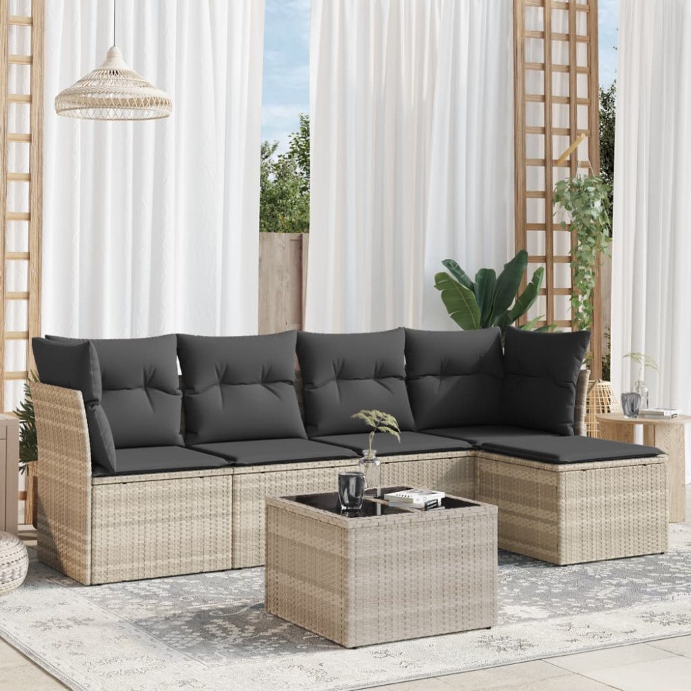 vidaXL Loungegrupp för trädgården m dynor 6 delar konstrotting ljusgrå