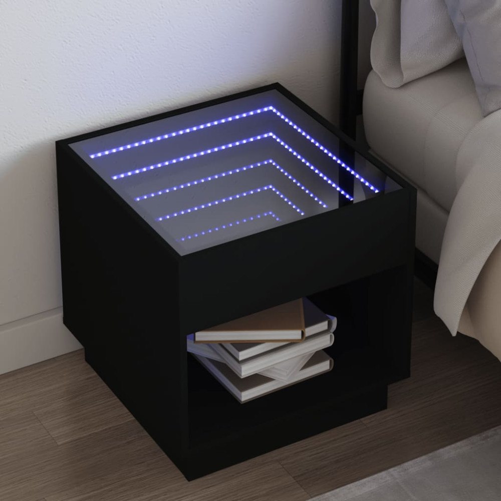 vidaXL Sängbord med Infinity LEDs svart 50x50x50 cm