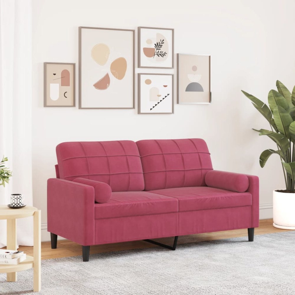 vidaXL 2-sitssoffa med prydnadskuddar vinröd 140 cm sammet