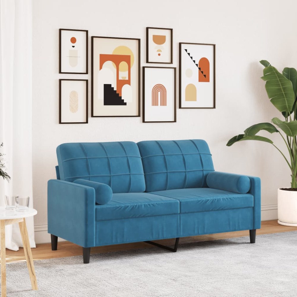 vidaXL 2-sitssoffa med prydnadskuddar blå 140 cm sammet