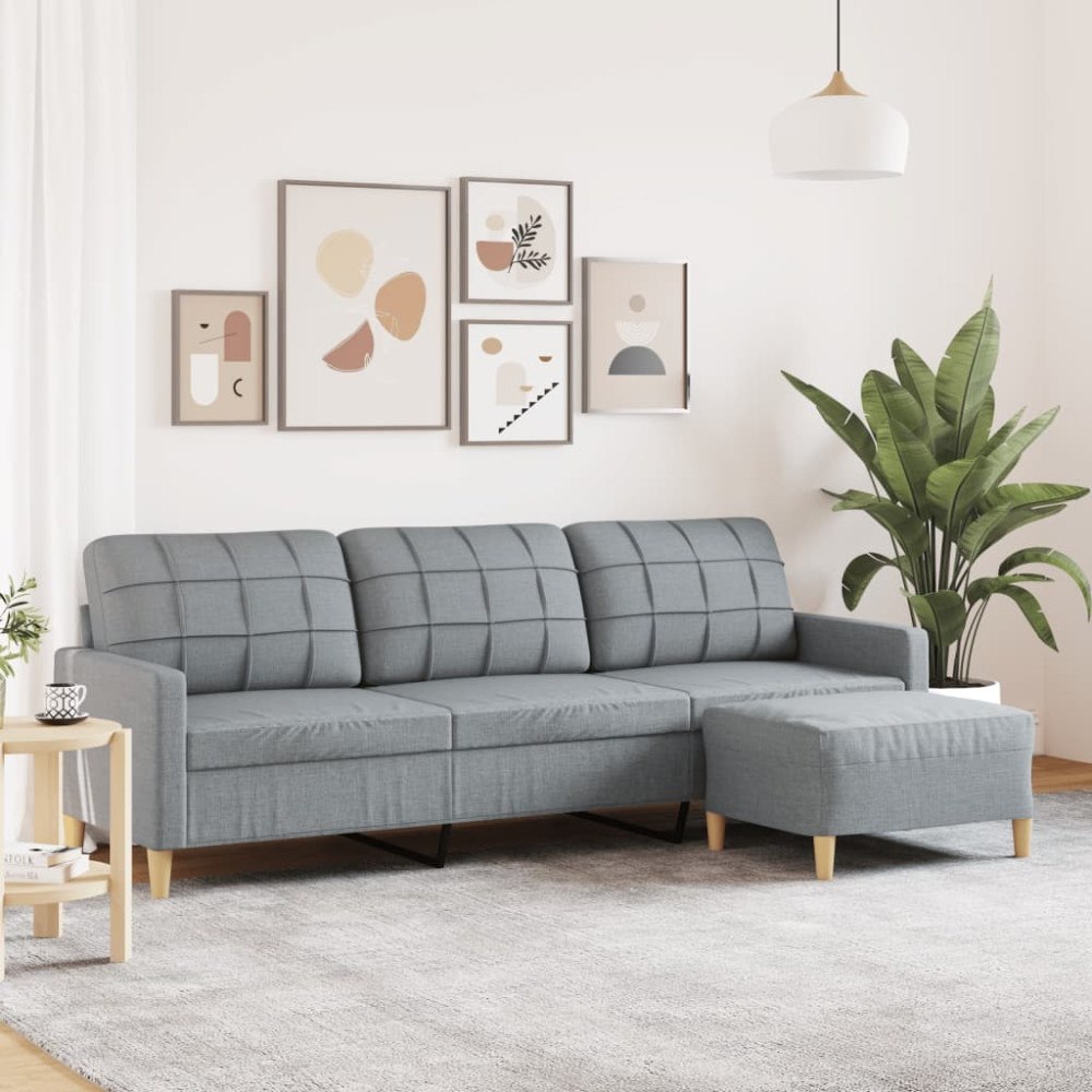 vidaXL 3-sitssoffa med fotpall ljusgrå 210 cm tyg