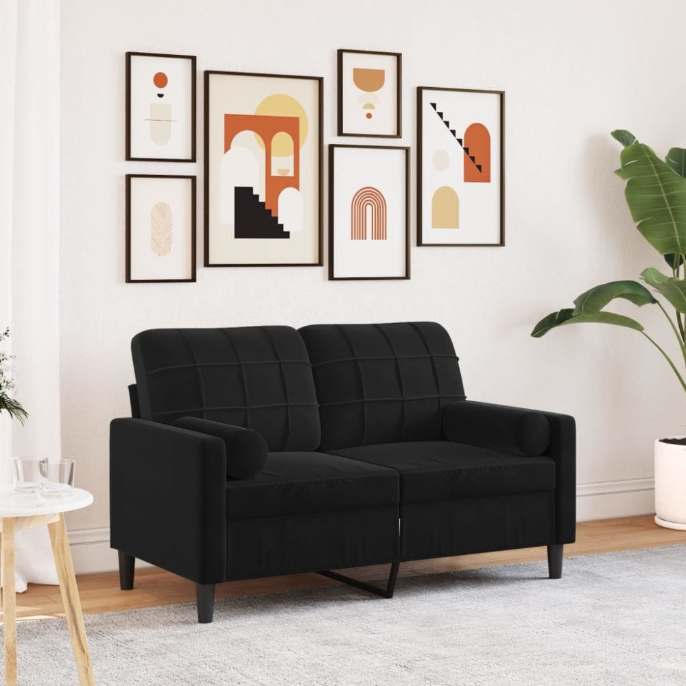 vidaXL 2-sitssoffa med prydnadskuddar svart 120 cm sammet