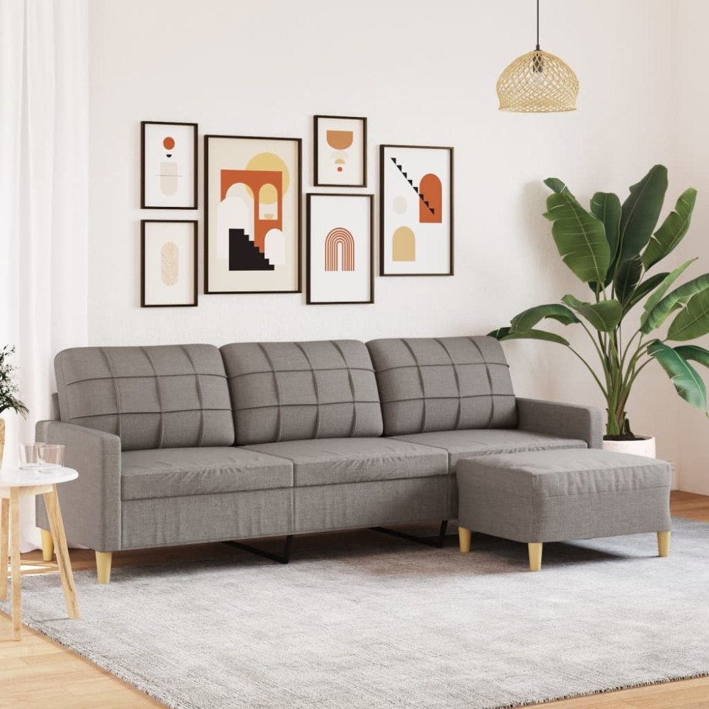 vidaXL 3-sitssoffa med fotpall Taupe 210 cm tyg