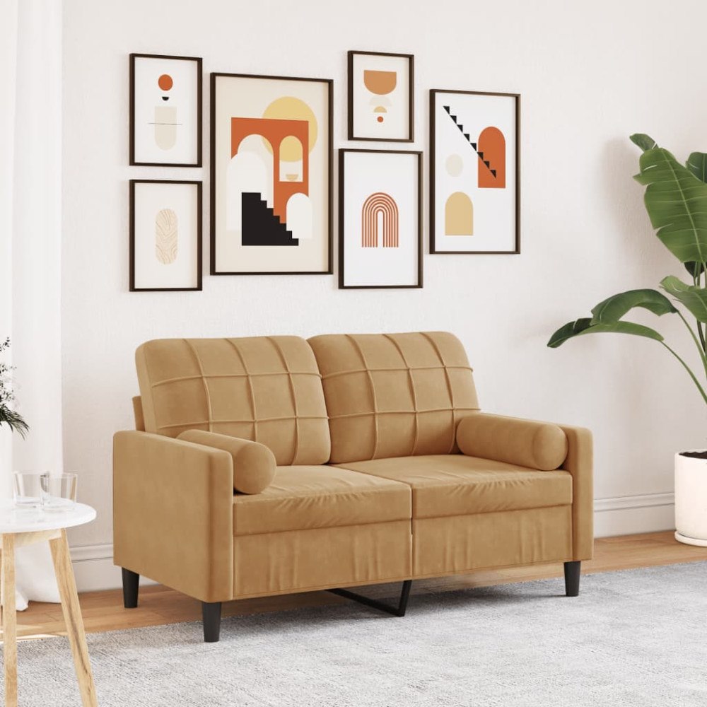 vidaXL 2-sitssoffa med prydnadskuddar brun 120 cm sammet