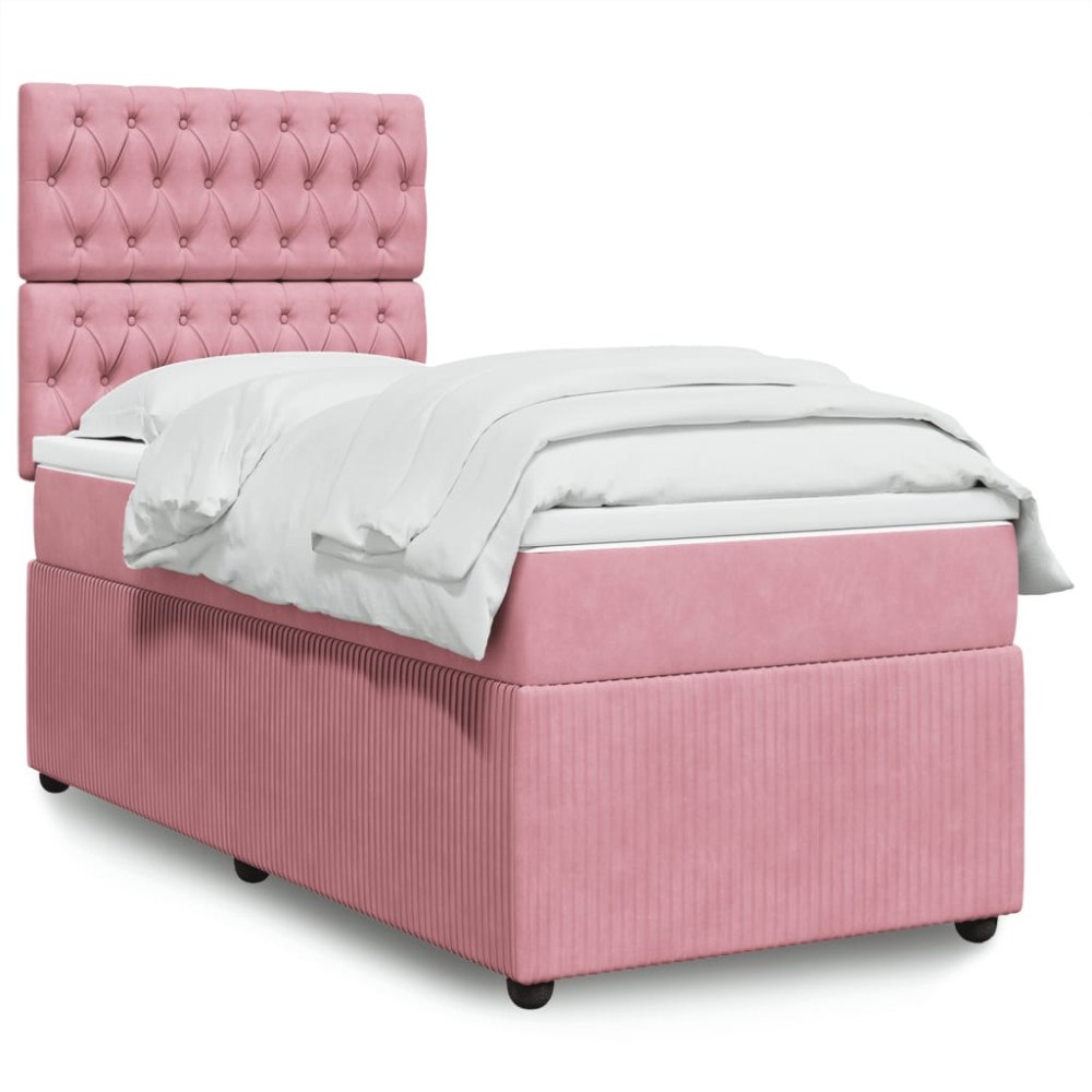 vidaXL Ramsäng med madrass rosa 90x200 cm sammet