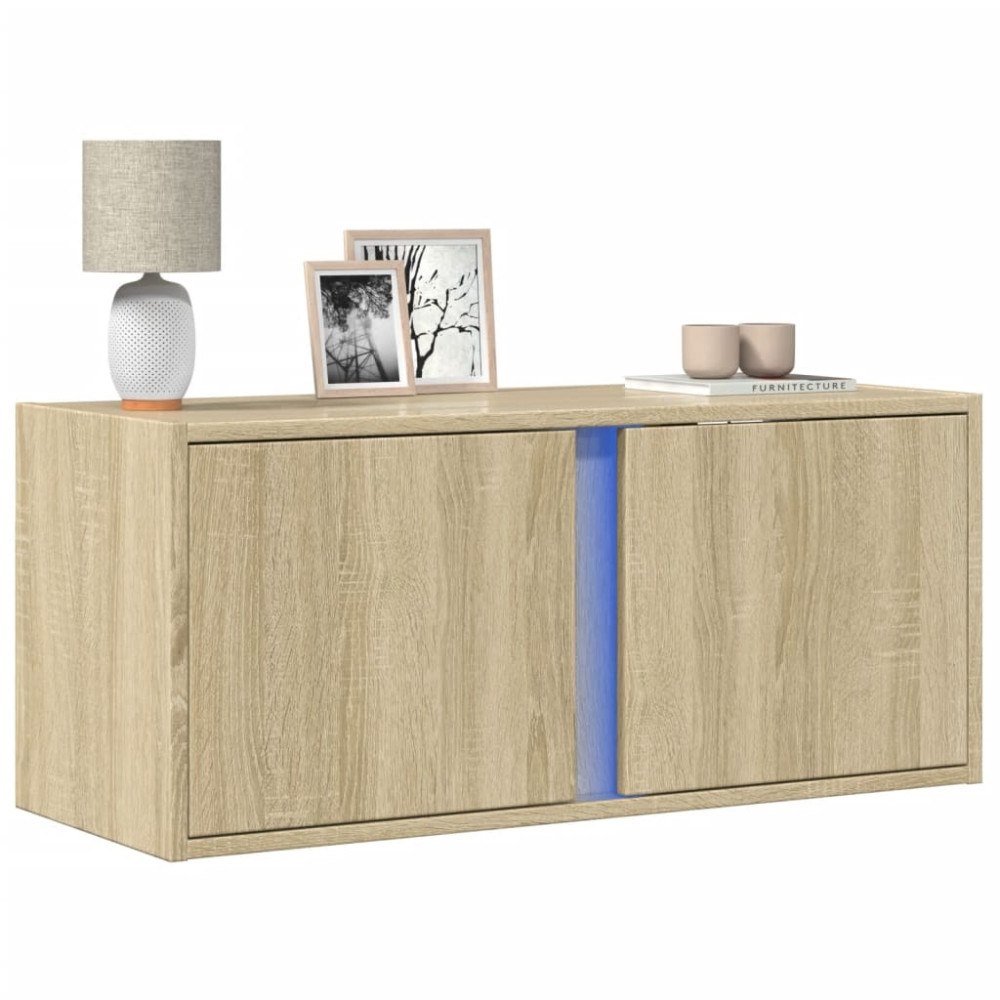 vidaXL Väggmonterad tv-bänk LED sonoma-ek 80x31x35 cm