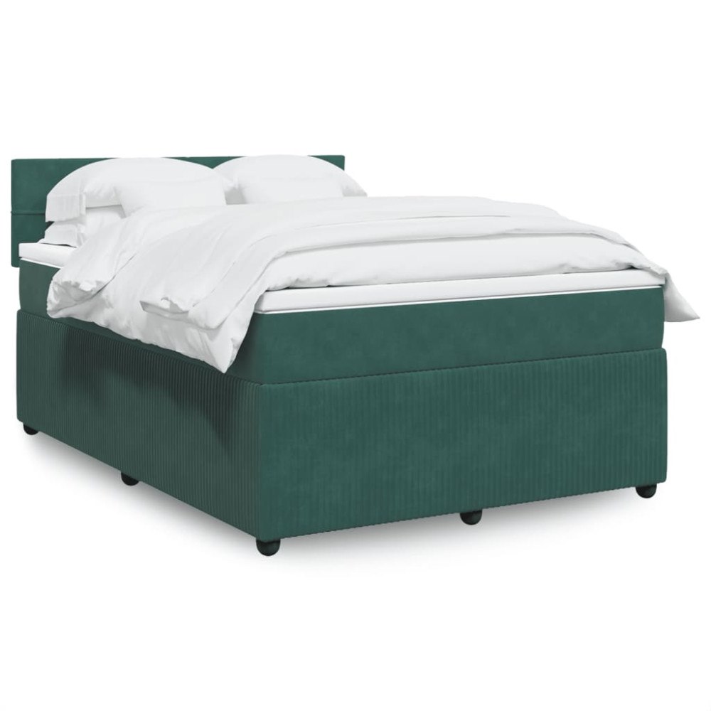 vidaXL Ramsäng med madrass mörkgrön 140x190 cm sammet