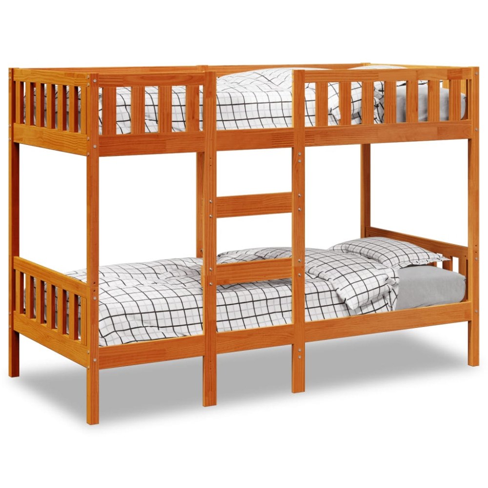 vidaXL Våningssäng vaxad brun 90x190 cm massiv furu