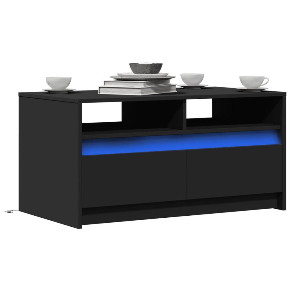vidaXL Soffbord med LEDs svart konstruerat trä