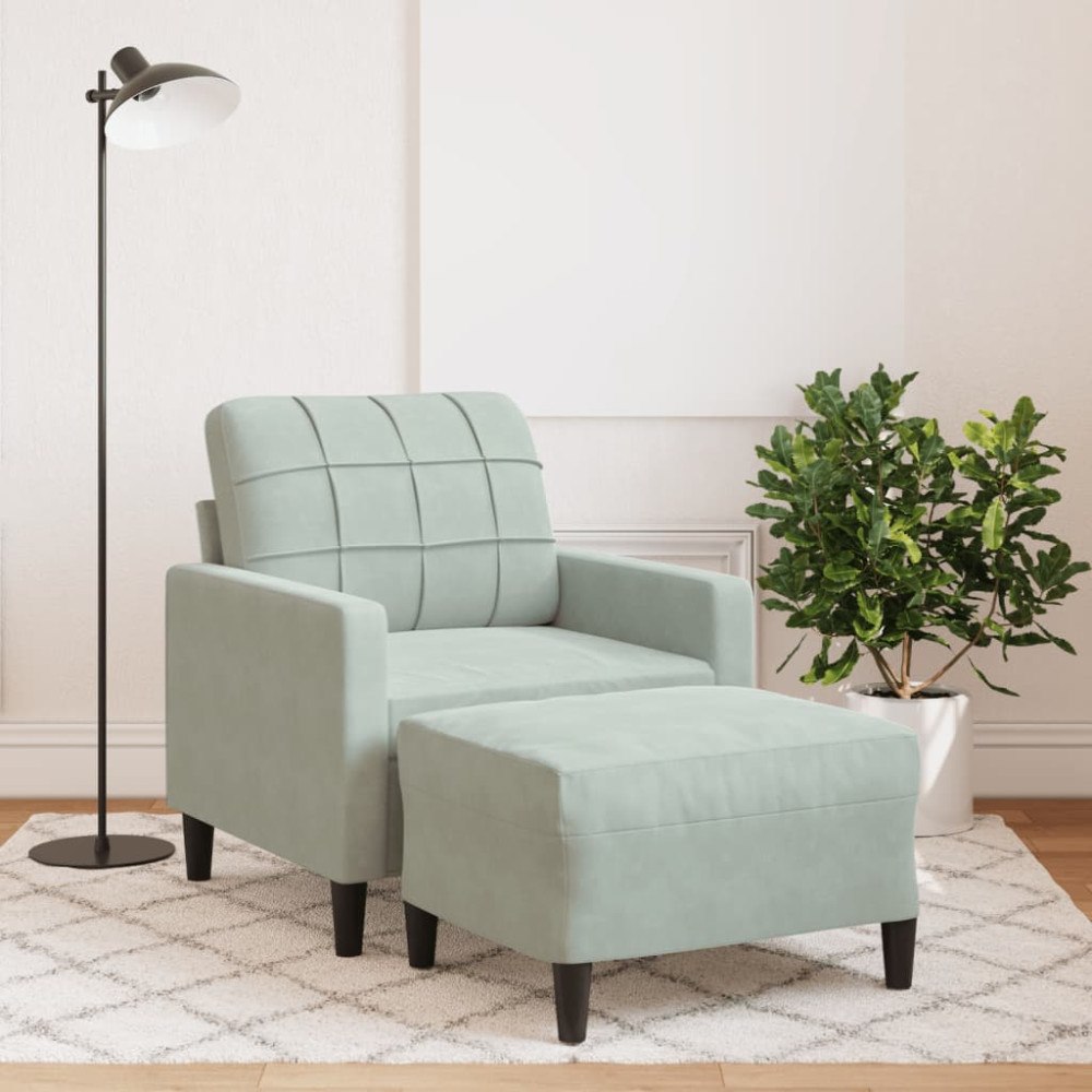 vidaXL Fåtölj med fotpall ljusgrå 60 cm sammet