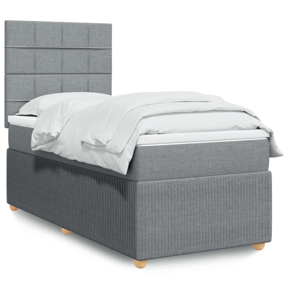 vidaXL Ramsäng med madrass ljusgrå 90x200 cm tyg