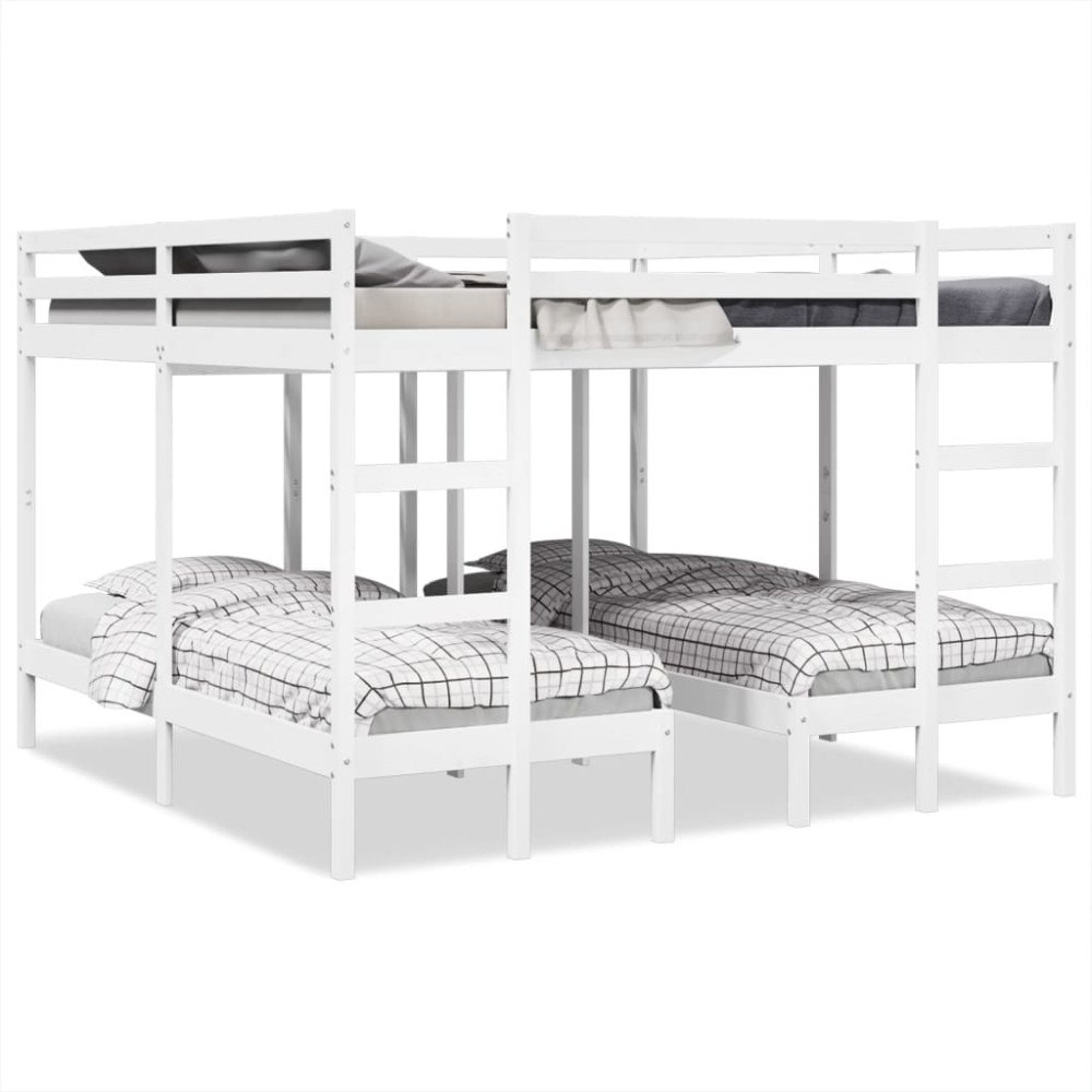 vidaXL Våningssäng 3 platser vit 200x200/80x200 cm massiv furu