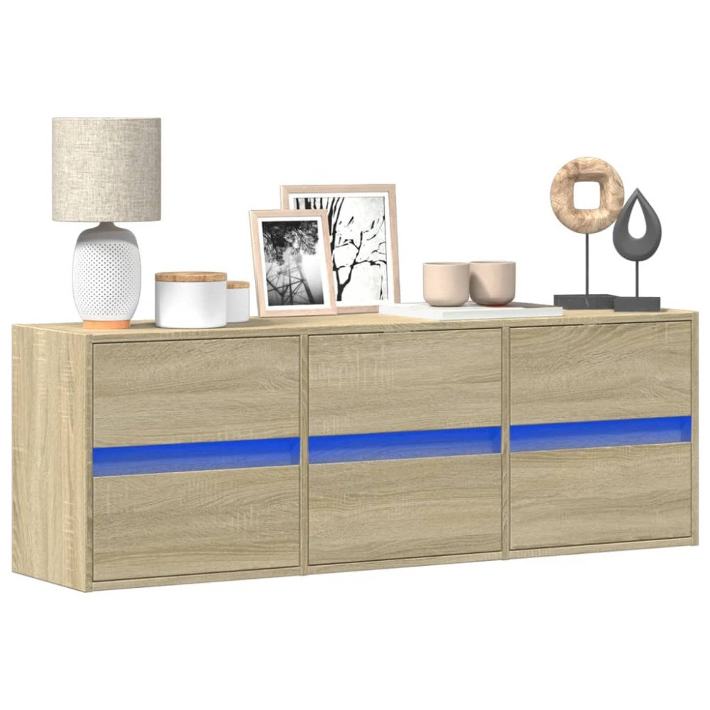 vidaXL Väggmonterad tv-bänk LEDs sonoma-ek 130x31x45 cm