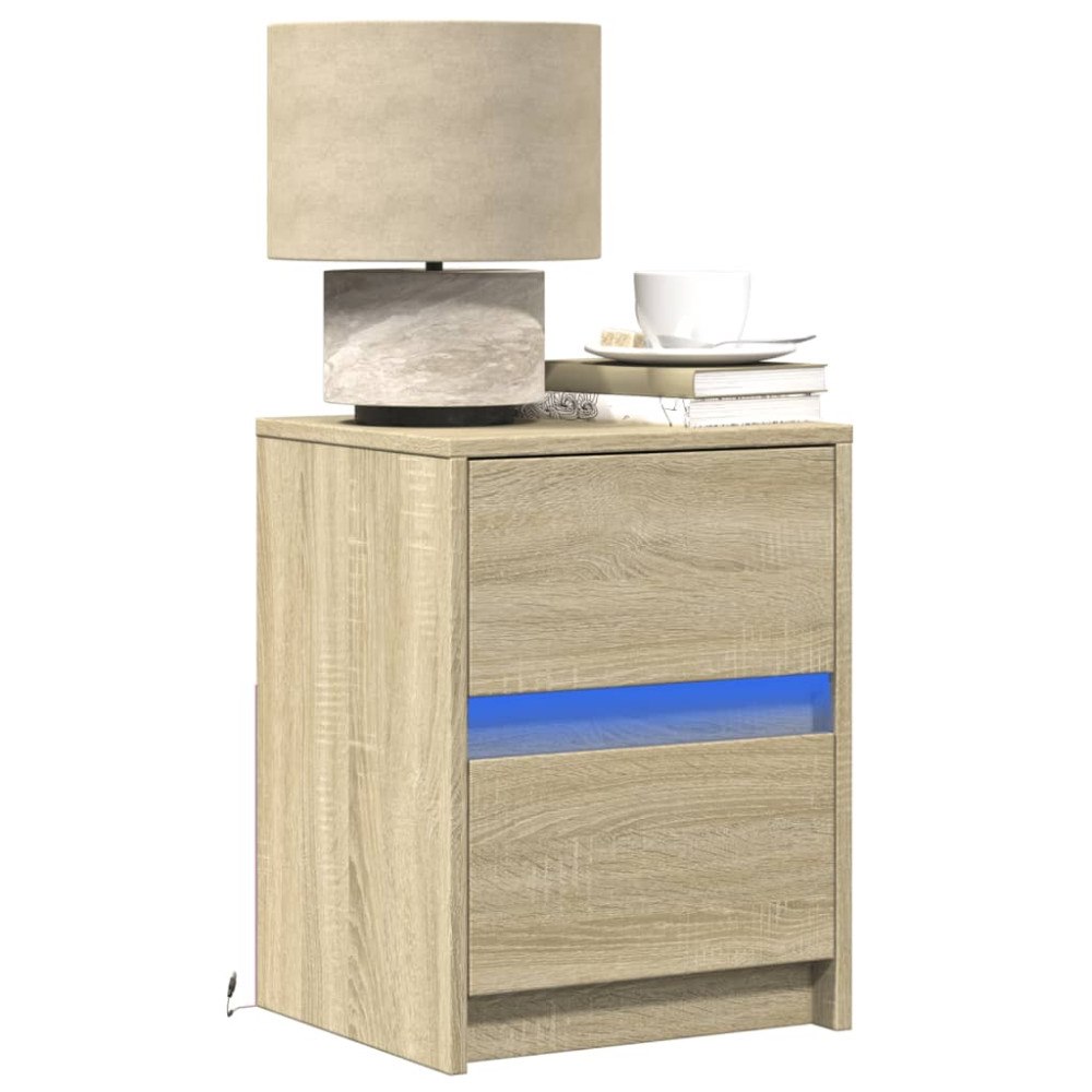 vidaXL Sängbord med LED-lampor 2 st sonoma-ek konstruerat trä