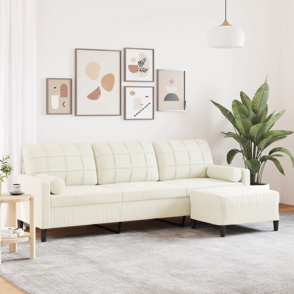 vidaXL 3-sitssoffa med fotpall gräddvit 210 cm sammet