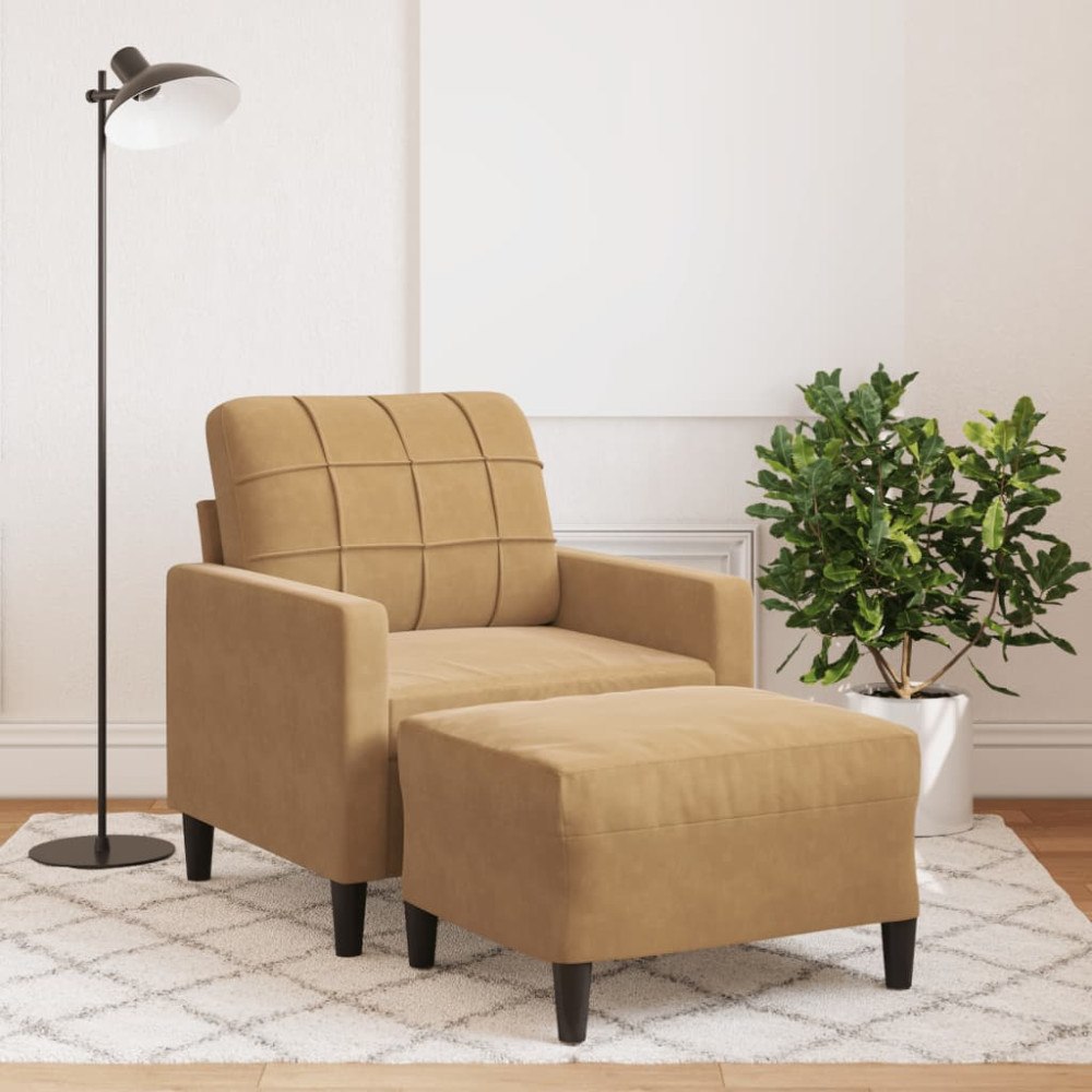 vidaXL Fåtölj med fotpall Brun 60 cm sammet