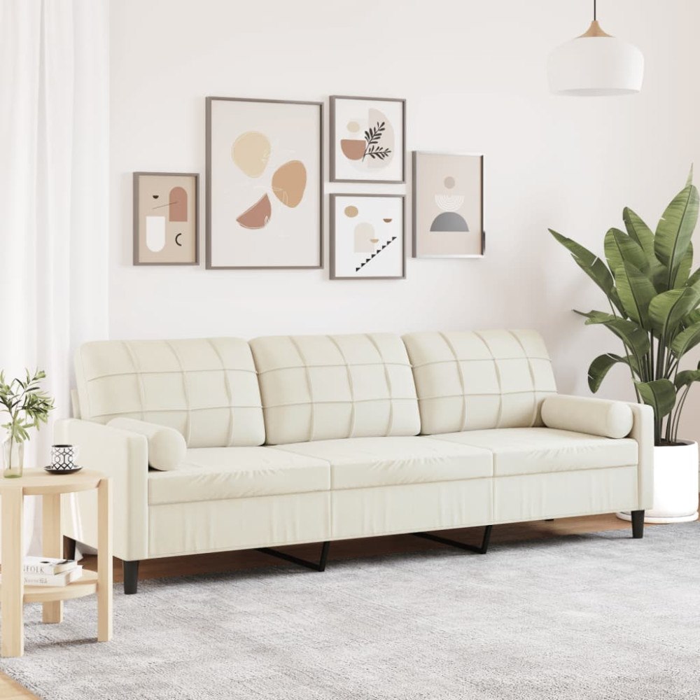 vidaXL 3-sitssoffa med prydnadskuddar gräddvit 210 cm sammet