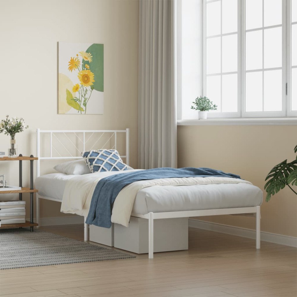 vidaXL Sängram utan madrass med huvudgavel metall vit 75x190 cm