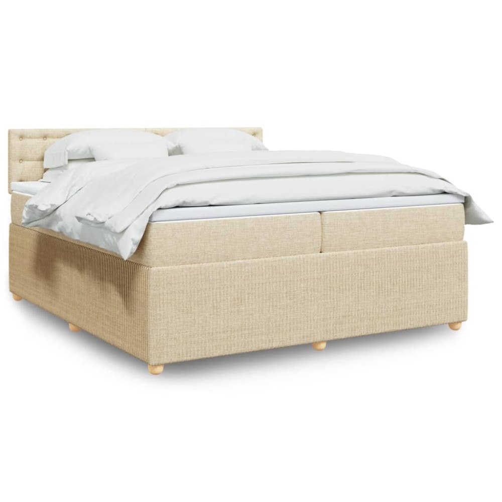 vidaXL Ramsäng med madrass gräddvit 200x200 cm tyg