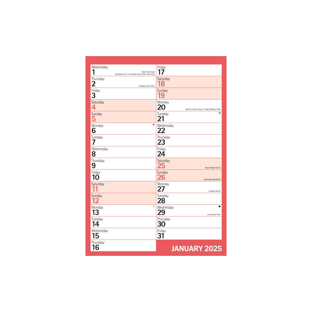 Carousel Calendars Red & Black Monthly Engagement Portrait A4 Calendar 2025 (häftad, eng)